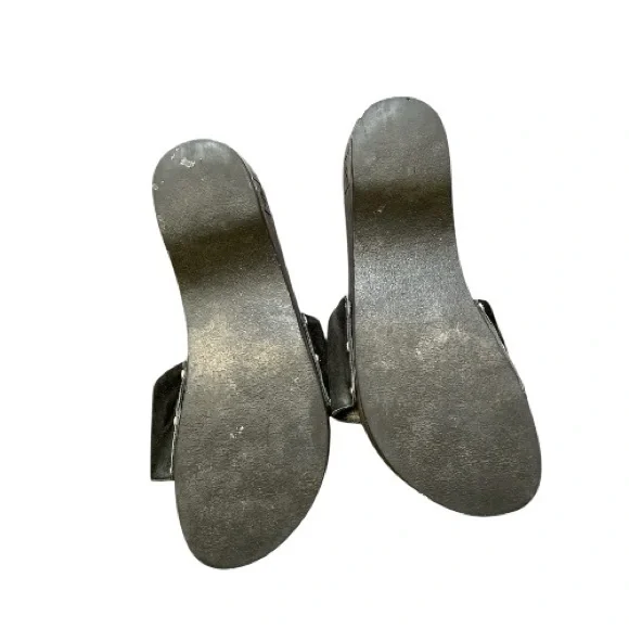 CHANEL Interlocking CC Logo Suede Slide Wood Clog Mule sandals 38 Black - Picture 2 of 8